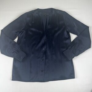 Nili Lotan Womens 100% Silk Shirt Long Sleeve Button Up Navy Blue Sz Xs Classy